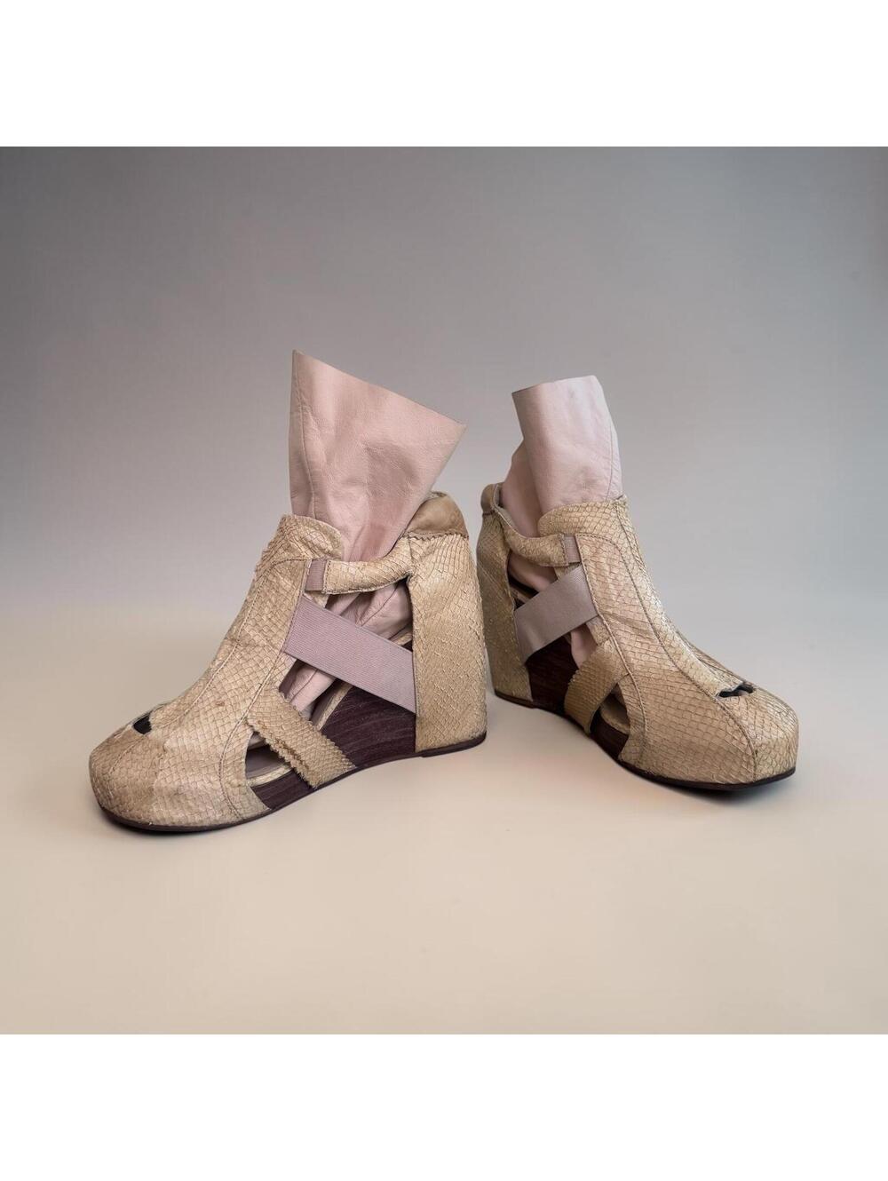 Osklen Beige Leather Wedge Ankle Boots / Sandals Size 39 US Size 8